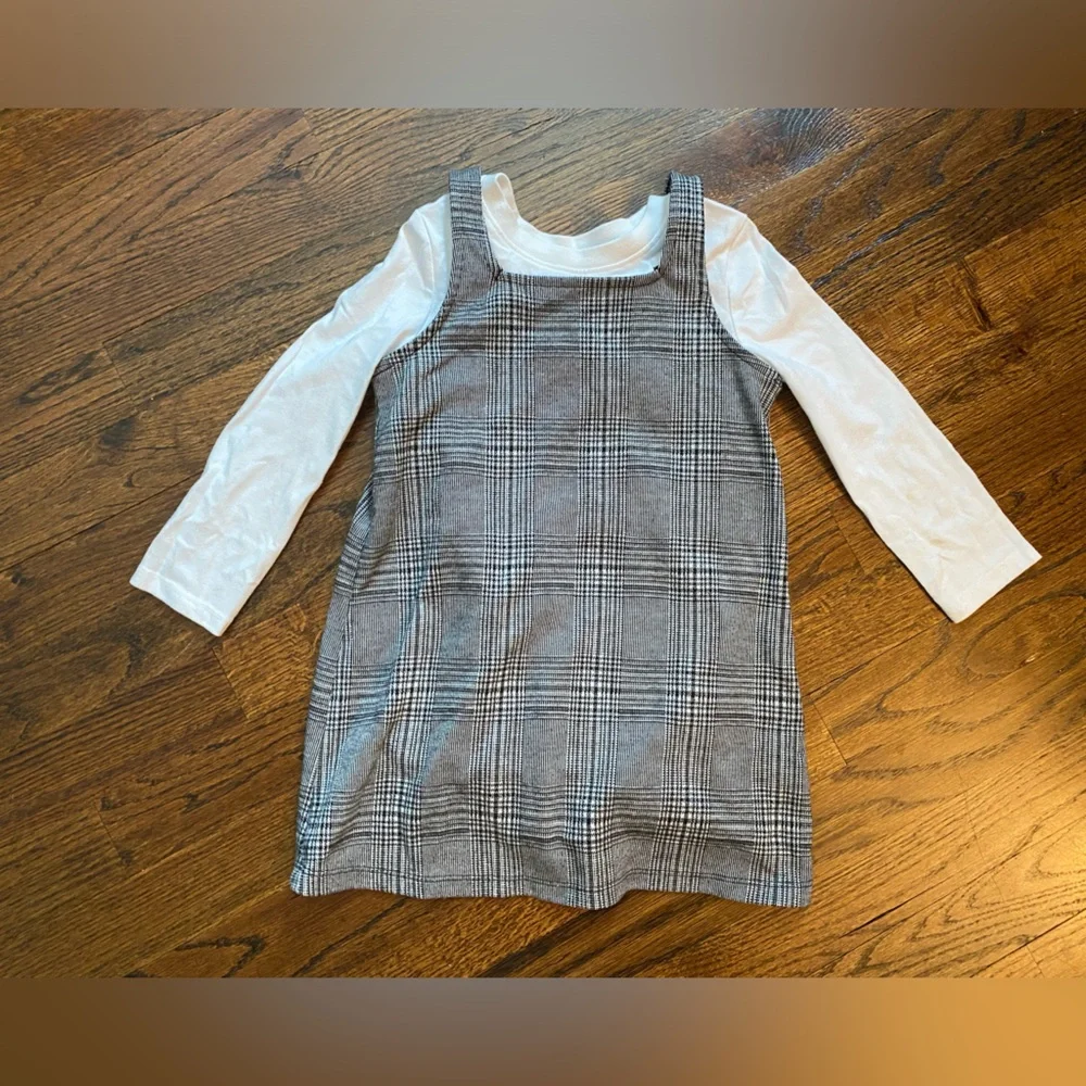 Plaid Pinafore Dress with White Long Sleeve Top mix match toddler girl 4T school